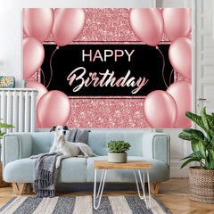 Lofaris Balloon Pink Bokeh and Black Happy Birthday Backdrop