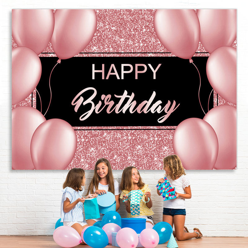 Lofaris Balloon Pink Bokeh and Black Happy Birthday Backdrop