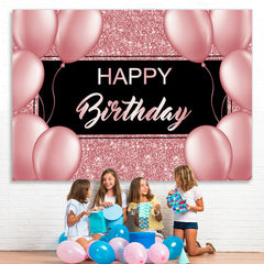 Lofaris Balloon Pink Bokeh and Black Happy Birthday Backdrop
