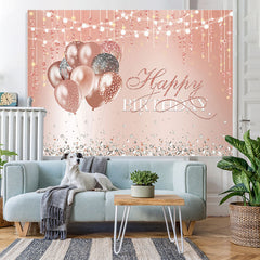 Lofaris Balloon Pink Diamonds Glitter Happy Birthday Backdrop
