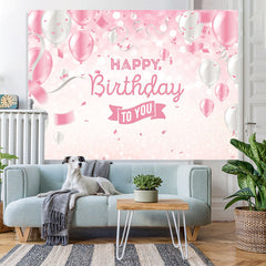 Lofaris Balloon Ribbon Pink White Happy Birthday Glitter Bokeh Backdrop