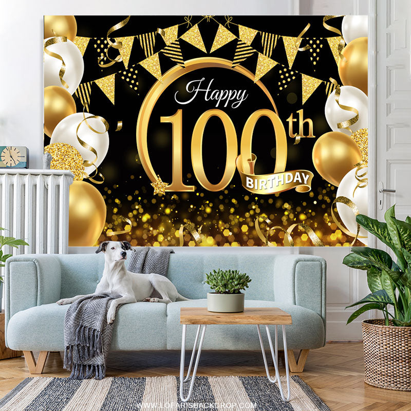 Lofaris Balloon Ribbon With Flag Happy 100Th Birthday Backdrop