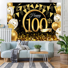 Lofaris Balloon Ribbon With Flag Happy 100Th Birthday Backdrop