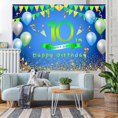 Lofaris Balloons And Flag Green Happy 10th Birthday Backdrop