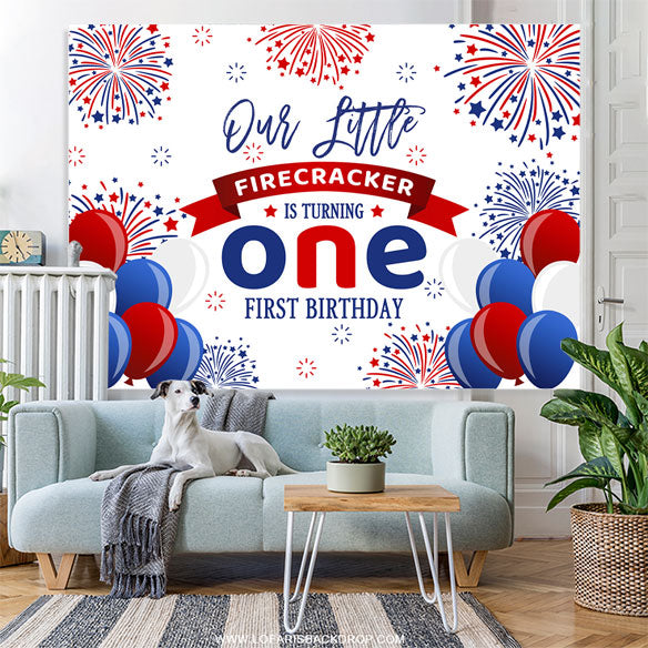 Lofaris Balloons Little Firecracker 1st Birthday Backdrop
