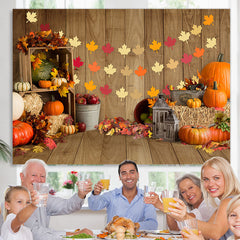 Lofaris Barn House Wood Maple Leaf Pumpkin Autumn Backdrop