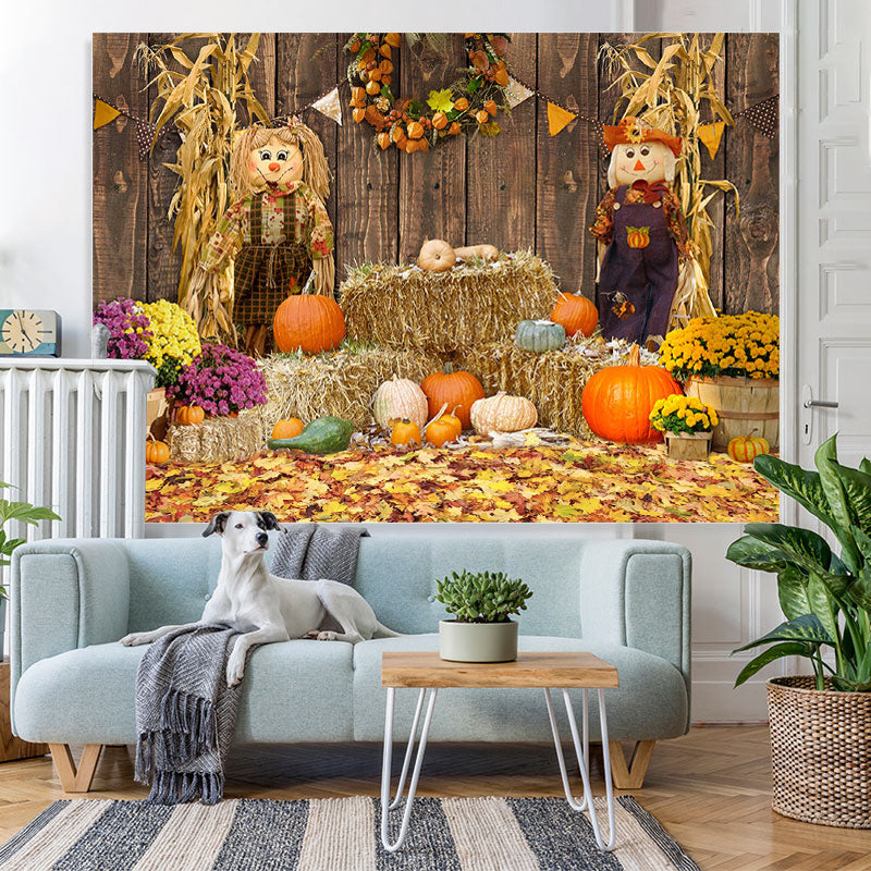 Lofaris Barn Scarecrow Pumpkin and Floral Autumn Backdrop