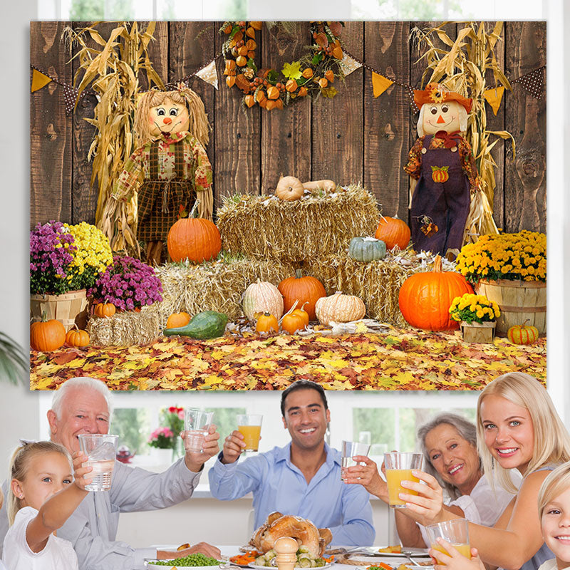 Lofaris Barn Scarecrow Pumpkin and Floral Autumn Backdrop