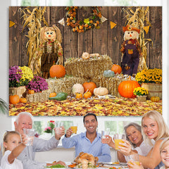 Lofaris Barn Scarecrow Pumpkin and Floral Autumn Backdrop