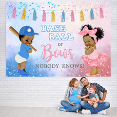 Lofaris Baseball Or Bows Nobody Knows Baby Shower Backdrop