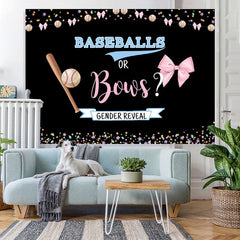 Lofaris Baseballs or Bows Blue Pink Baby Shower Backdrop