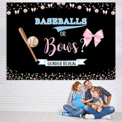 Lofaris Baseballs or Bows Blue Pink Baby Shower Backdrop
