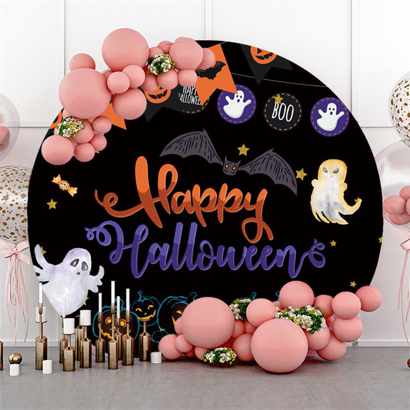 Lofaris Bat Pumpkin And Ghost Happy Halloween Circle Backdrop