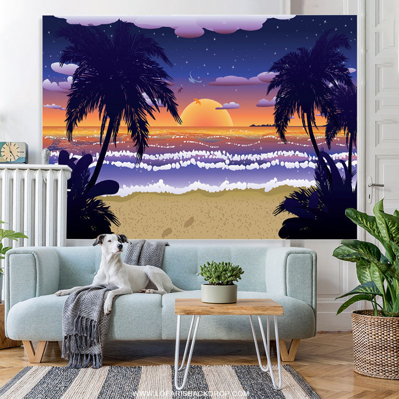 Lofaris Beach Tree Sunset Cartoon Summer Backdrop for Party