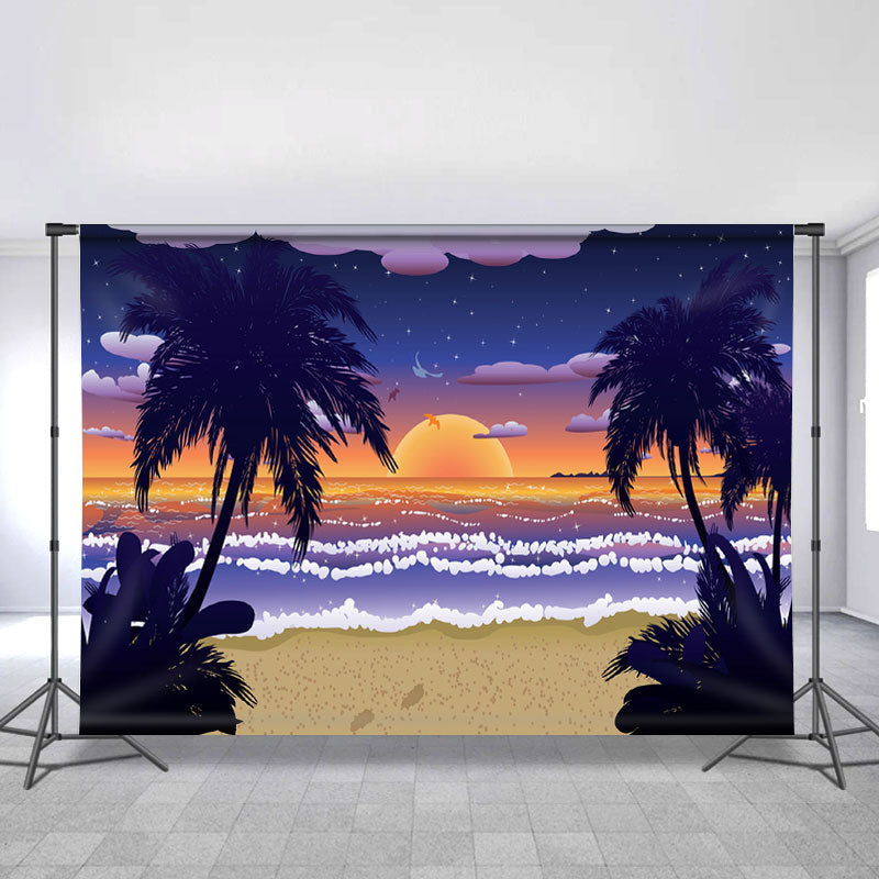 Lofaris Beach Tree Sunset Cartoon Summer Backdrop for Party