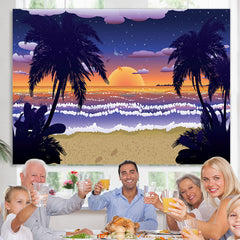 Lofaris Beach Tree Sunset Cartoon Summer Backdrop for Party
