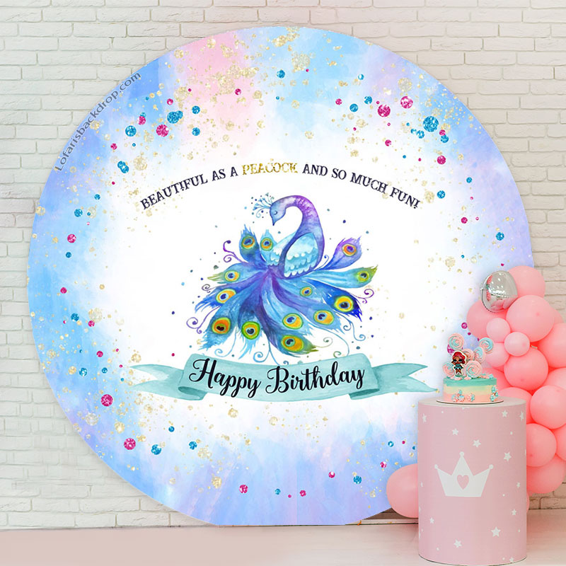 Lofaris Beautiful As Peacock Watercolor Round Birthday Backdrop
