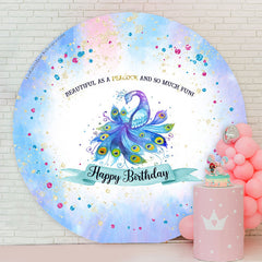 Lofaris Beautiful As Peacock Watercolor Round Birthday Backdrop
