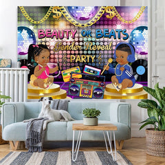 Lofaris Beauty or Beats Party Backdrop for Baby Shower