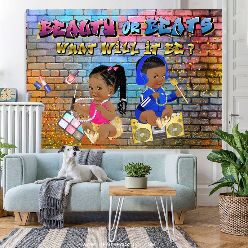 Lofaris Beauty Or Beats What Will It Be Baby Shower Backdrop