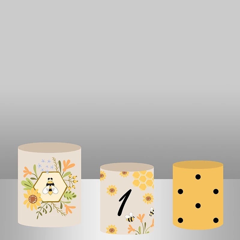 Lofaris Bee Happy 1St Birthday Backdrop Cake Table Cover Kit