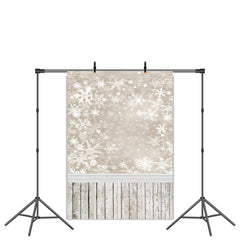 Lofaris Beige And White Cute Snowflakes Wooden Winter Backdrop