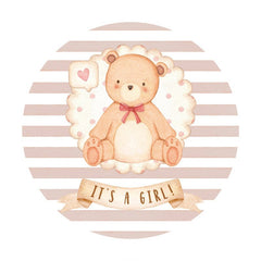 Lofaris Beige-White Stripe Bear Theme Round Baby Shower Backdrop