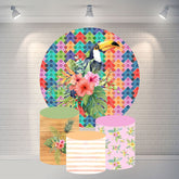 Lofaris Bird And Colored Flower Round Happy Birthday Backdrop