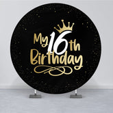 Lofaris Black 16th Birthday Party Gold Round Backdrops
