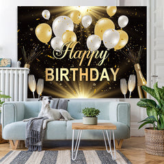 Lofaris Black And Balloons Glitter Happy Birthday Backdrop