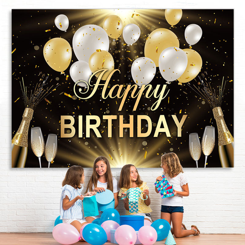 Lofaris Black And Balloons Glitter Happy Birthday Backdrop
