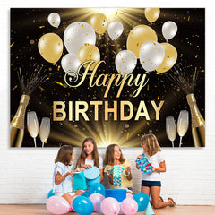 Lofaris Black And Balloons Glitter Happy Birthday Backdrop