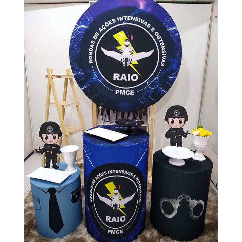 Lofaris Black And Blue Motorcycle Theme Round Backdrop Kit