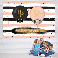 Lofaris Black and Blush Gender Reveal Baby Shower Backdrop
