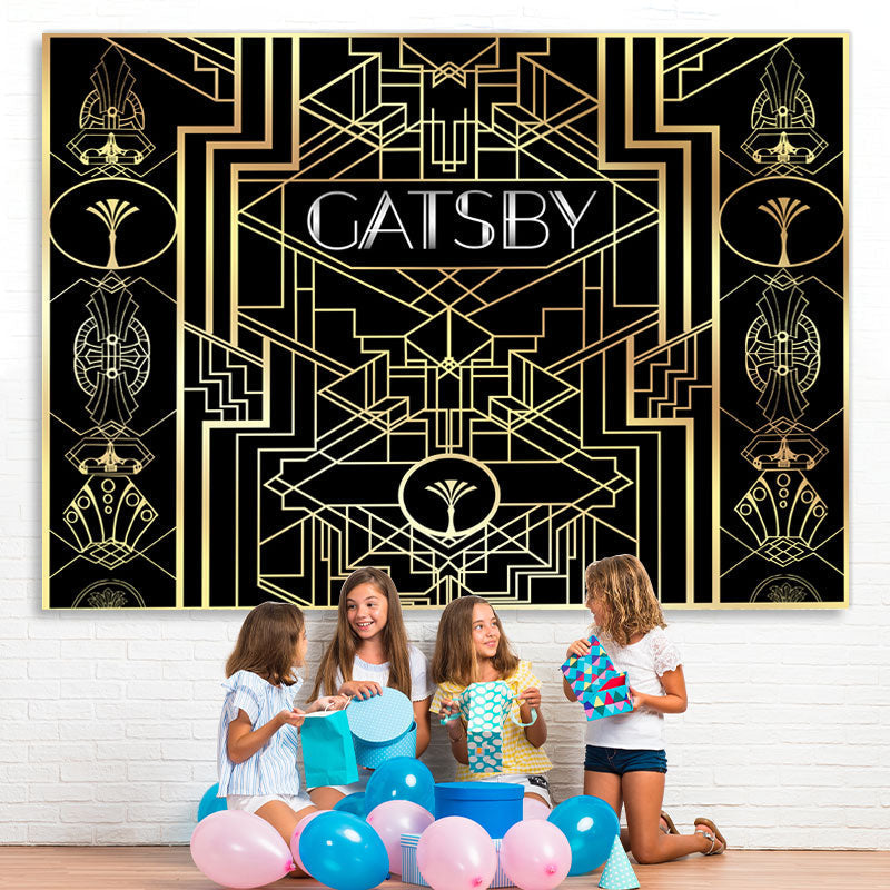 Lofaris Black And Gold Abstract Graphics Birthday Backdrop