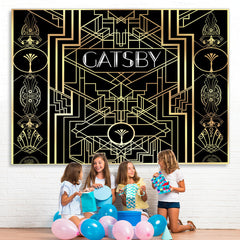 Lofaris Black And Gold Abstract Graphics Birthday Backdrop