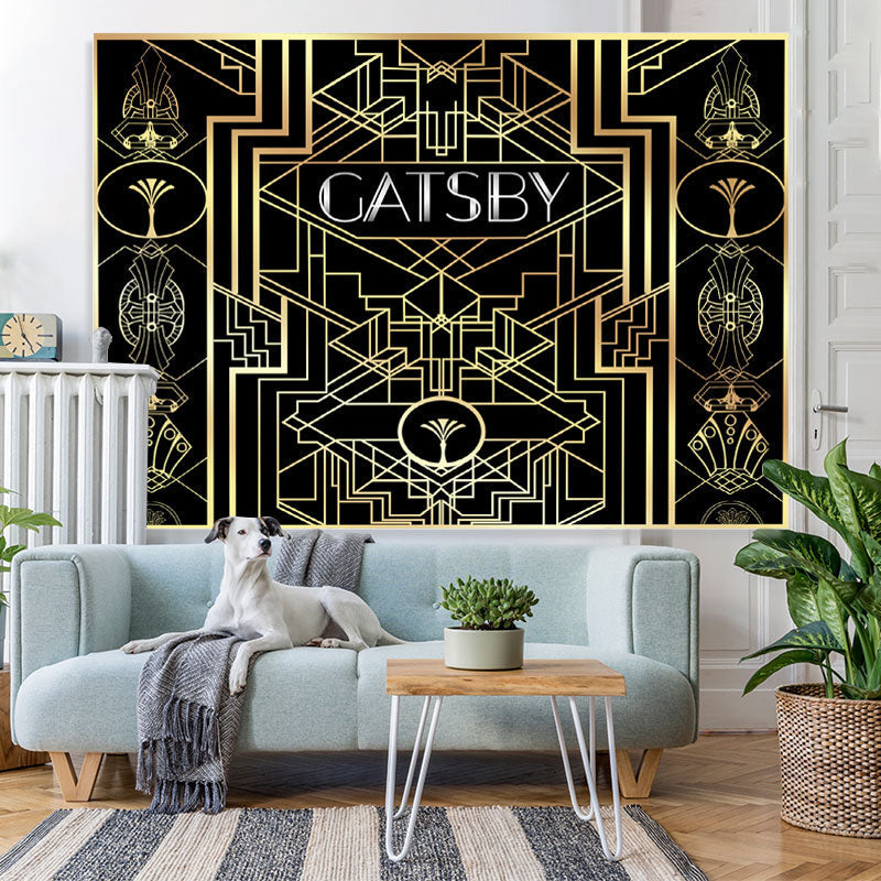 Lofaris Black And Gold Abstract Graphics Birthday Backdrop