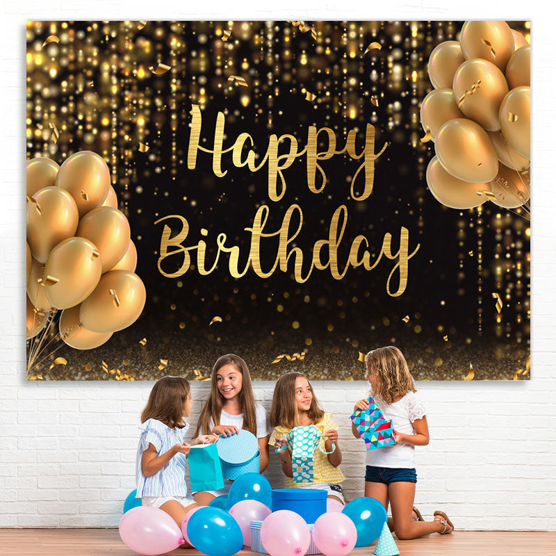 Lofaris Black And Gold Ballon Glitter Happy Birthday Backdrop