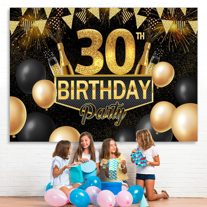 Lofaris Black and Gold Balloon 30Th Birthday Party Backdrop