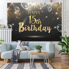 Lofaris Black And Gold Bokeh Balloons Happy 15th Birthday Backdrop