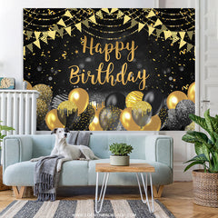 Lofaris Black And Gold Bokeh Glitter Happy Birthday Backdrop