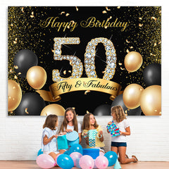 Lofaris Black and Gold Fifth Fabulous Birthday Backdrop
