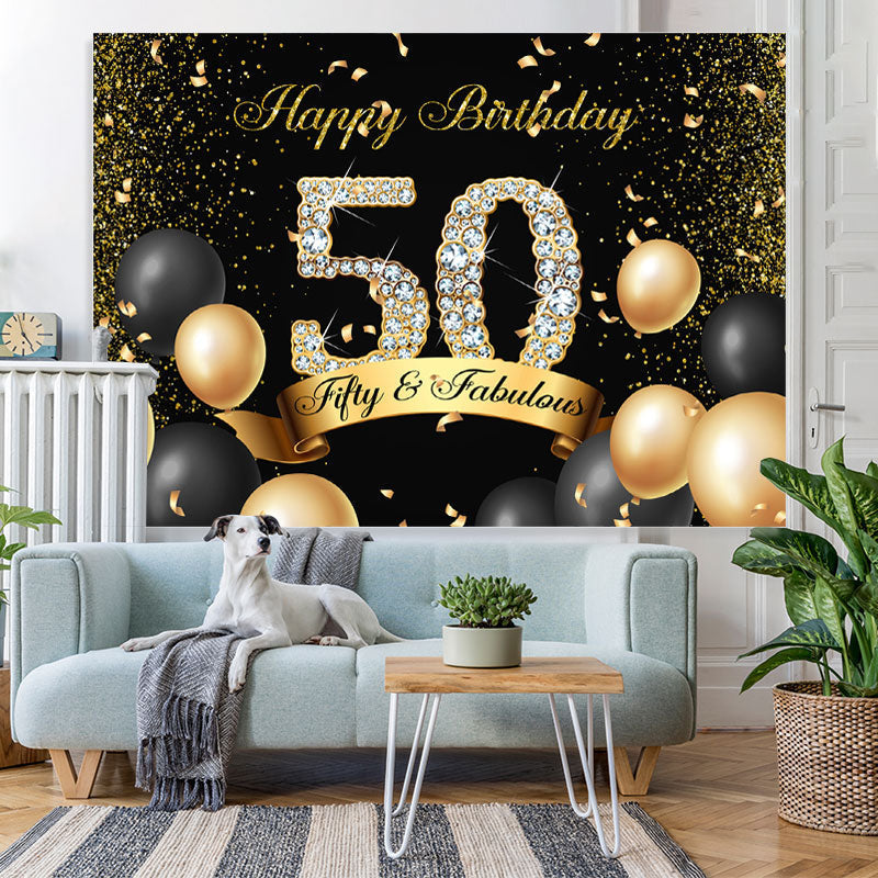 Lofaris Black and Gold Fifth Fabulous Birthday Backdrop