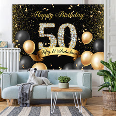 Lofaris Black and Gold Fifth Fabulous Birthday Backdrop