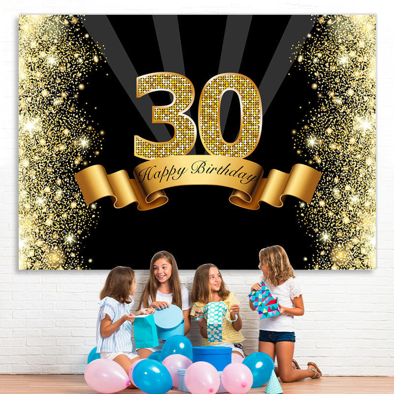 Lofaris Black and Gold Glitter Bokeh 30th Birthday Backdrop