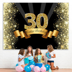 Lofaris Black and Gold Glitter Bokeh 30th Birthday Backdrop