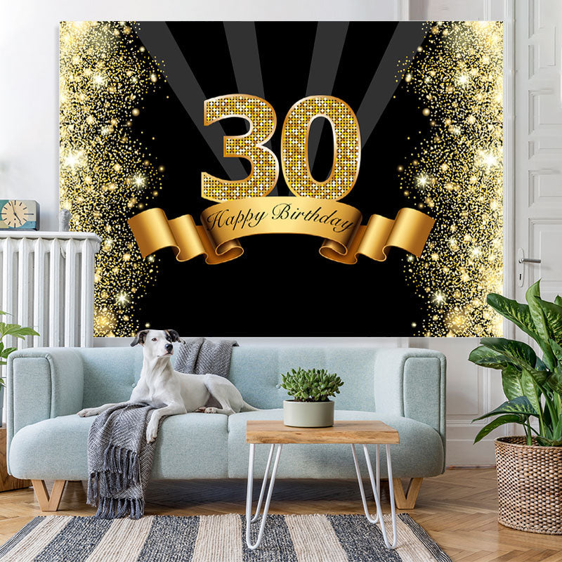 Lofaris Black and Gold Glitter Bokeh 30th Birthday Backdrop