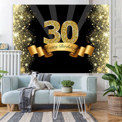 Lofaris Black and Gold Glitter Bokeh 30th Birthday Backdrop