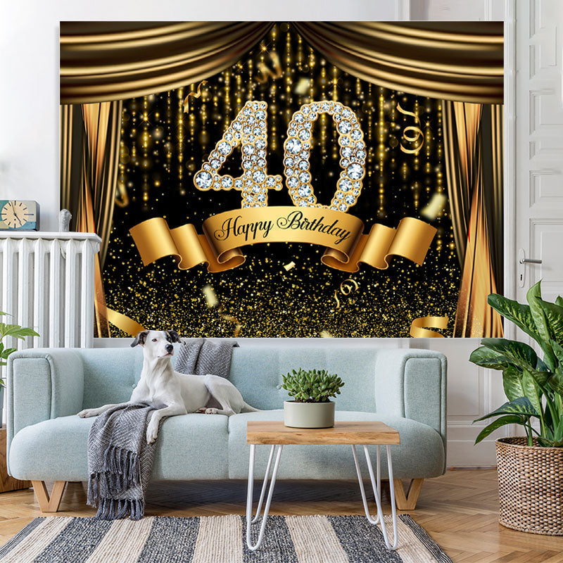 Lofaris Black And Gold Glitter Bokeh 40th Birthday Backdrop