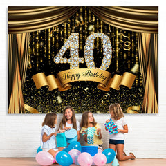 Lofaris Black And Gold Glitter Bokeh 40th Birthday Backdrop
